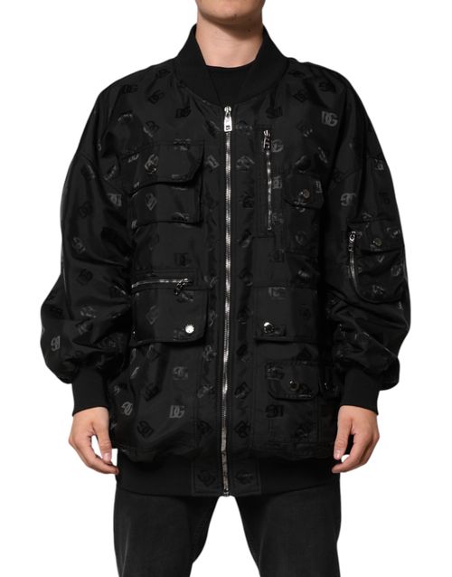 Logo-Jacquard Cargo Windbreaker Jacket — Black