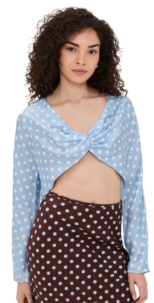 Tillie Long Sleeve Top Blue Polka Dot