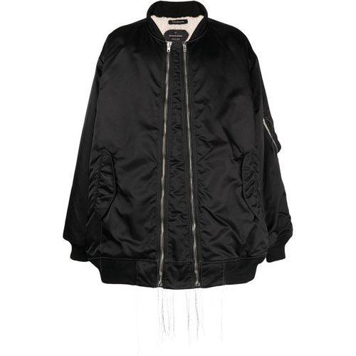 Exposed-seam zip-up bomber jacket