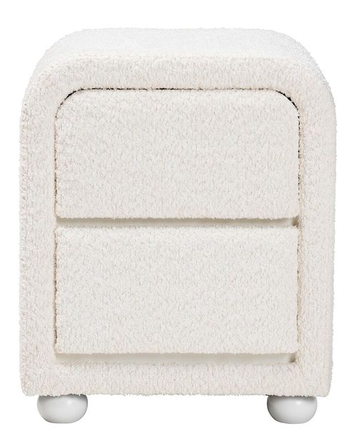 Bonilla Modern White Teddy-Bear Fabric & Rubberwood 2-Drawer  Nightstand