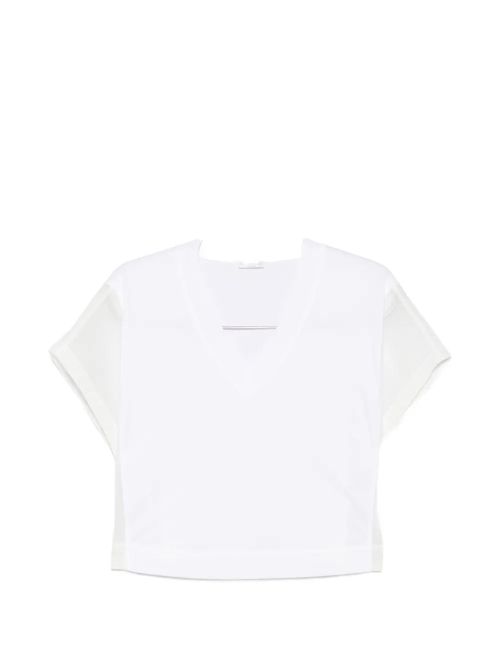 Sheer-Panel V-Neck T-Shirt — White