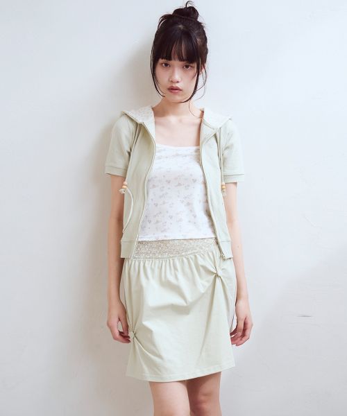Lace Waist Shirring Skirt