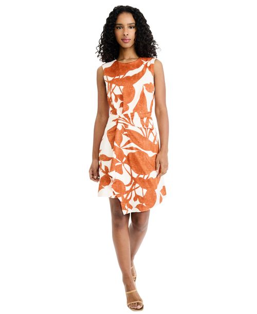 Women's Boat Neck Asymmetrical Mini Dress - Beige/Brown
