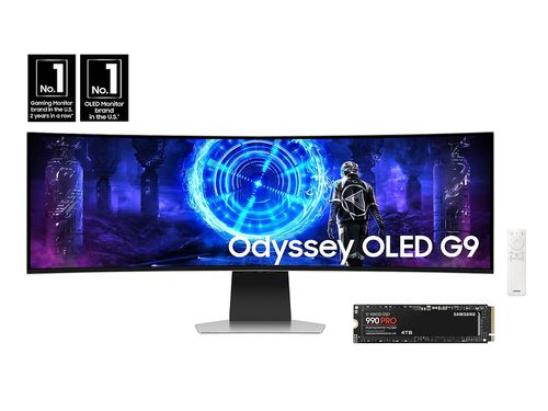 49" Odyssey OLED G9 (G95SD) Dual QHD 240Hz 0.03ms G-Sync Compatible Curved Gaming Monitor with Glare Free and Smart Features. 990 PRO PCIe® 4.0 NVMe® SSD 4TB