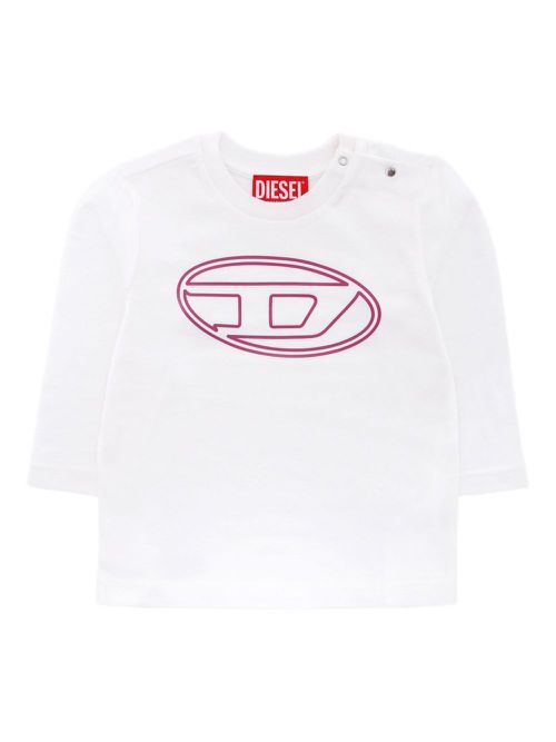 Logo embroidered long-sleeve top - White
