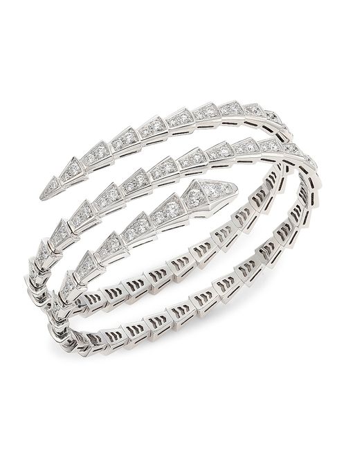 Women's Serpenti Viper 18K White Gold & Pavé Diamond 2-Coil Bangle Bracelet - White Gold