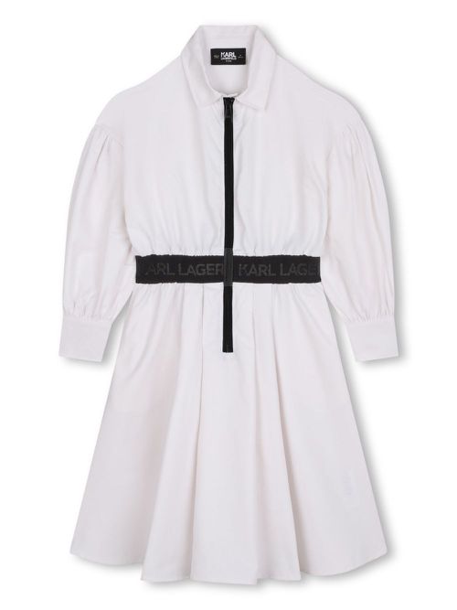 Logo-waistband ballon-sleeves dress - 10P WHITE