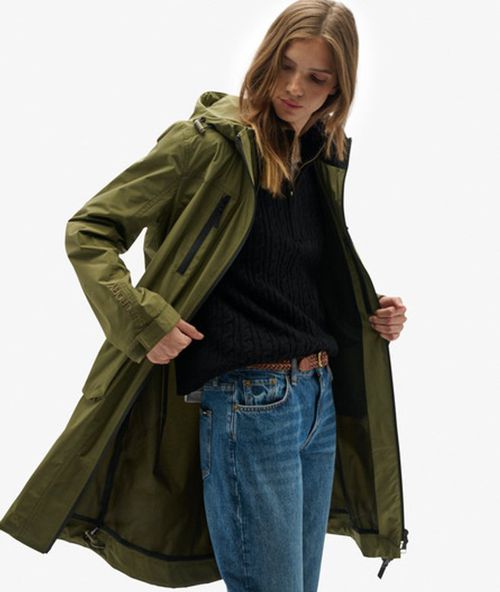 Superdry Women's Hooded Longline Shell Parka Green