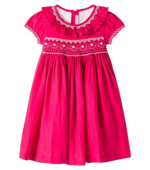 Embroidered smocked linen dress