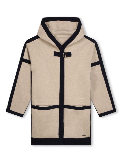 Hooded knitted coat - Neutrals