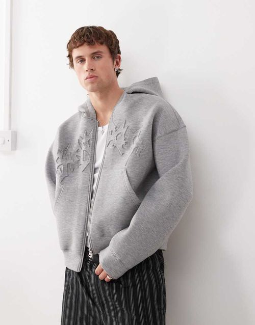 Simon scuba zip up hoodie with embroidered graphic in gray melange