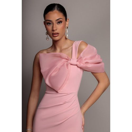 Goddiva Organza Bow One Shoulder Scuba Crepe Maxi Dress - Blush Pink