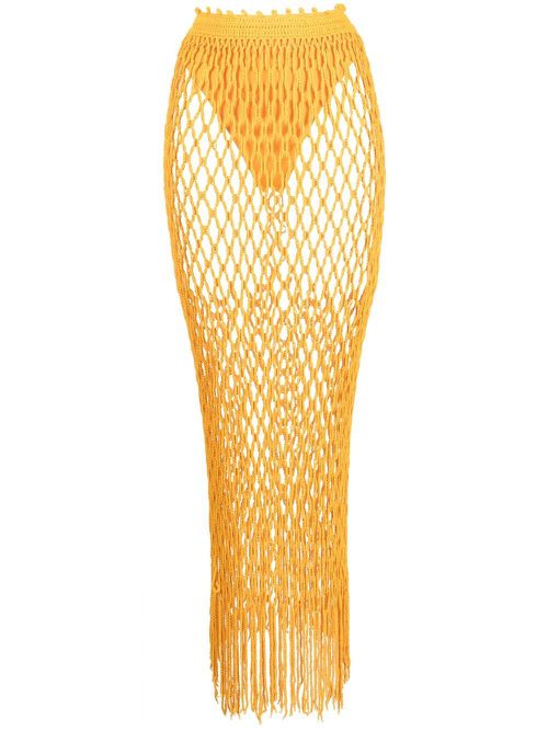 Sheer crochet fringed skirt - Orange