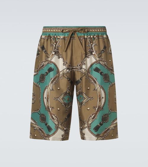 Printed silk twill shorts