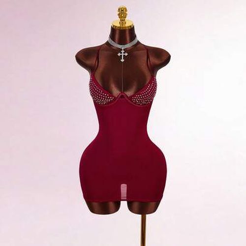 Sleeveless Rhinestone Decor Backless Criss-Cross Design Bodycon Mini Party Dress Summer Dress Spring Outfit Women Valentine's Day Beach Dress Party D