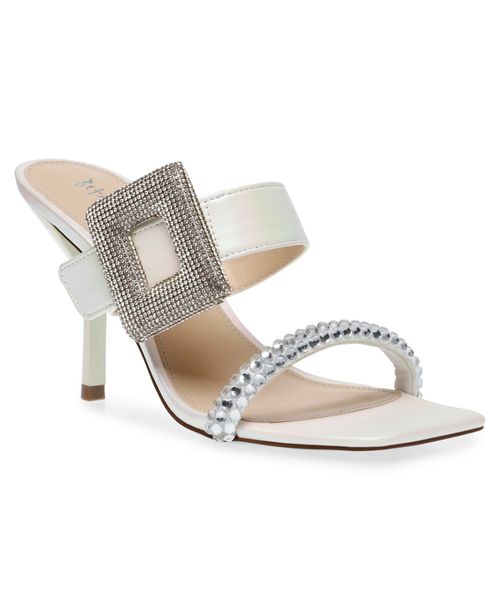 Women's Anny Rhinestone Buckle Heeled Evening Mules - Ivory