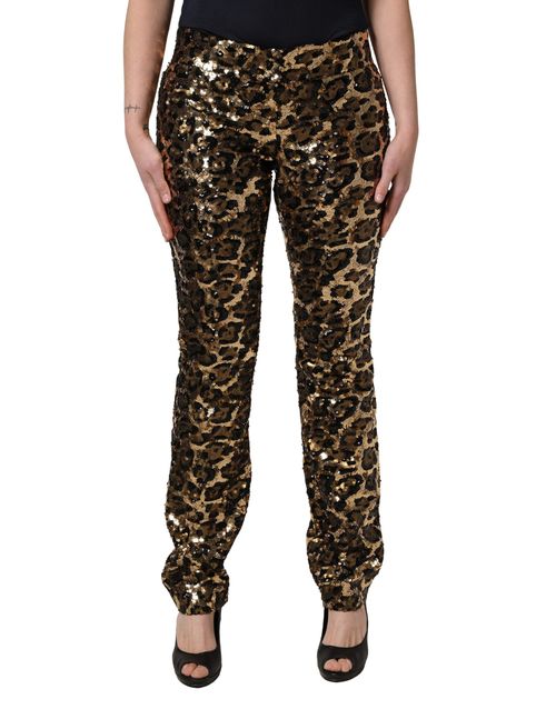 Gold Leopard Sequined Trousers — Gold