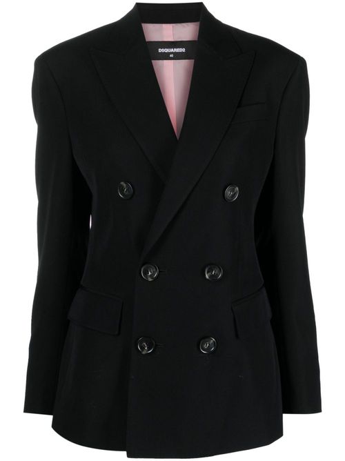 Double-breasted wool blazer - Black