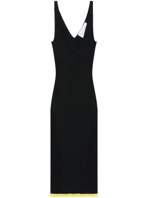 Ribbed Knit V-Neck Dress — Black