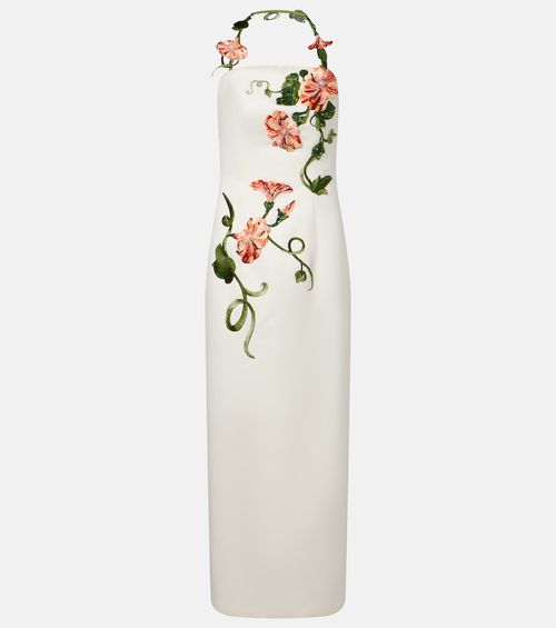 Floral-appliqué halterneck gown