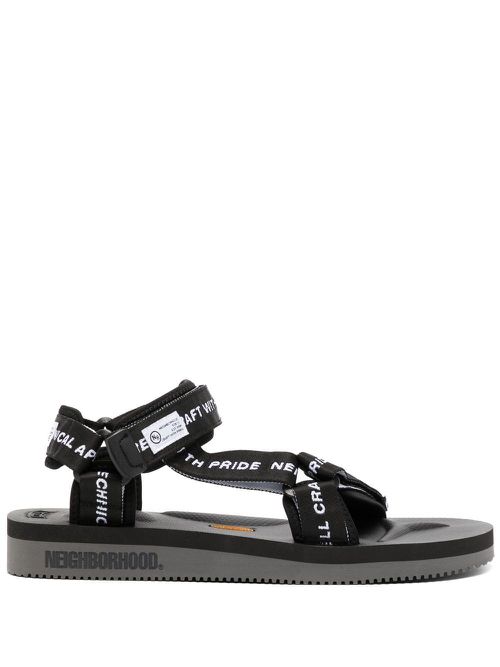 Logo-tape flat sandals - Black