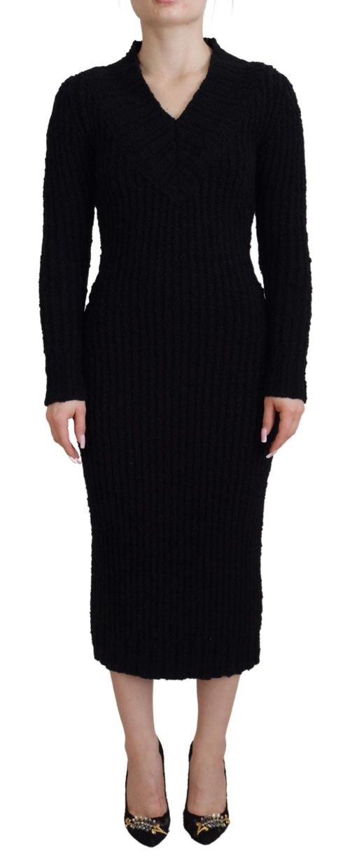 Ribbed Wool Knit Dress — Black