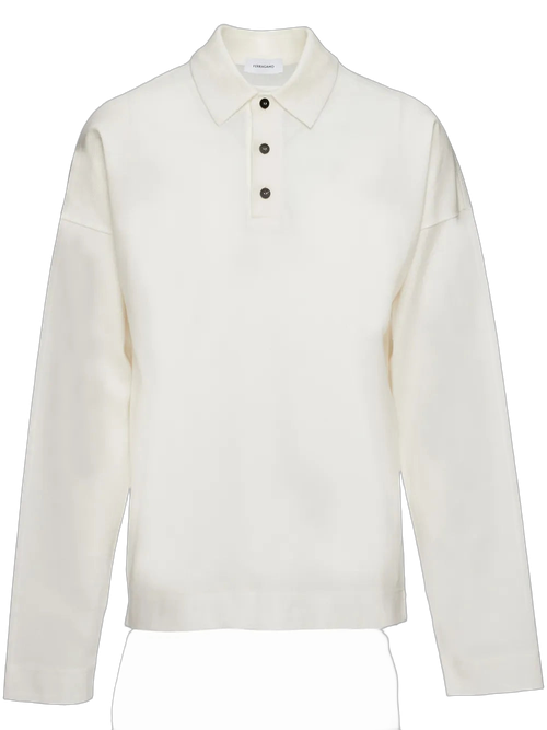 Long-Sleeve Cotton Piqué Polo Shirt — White