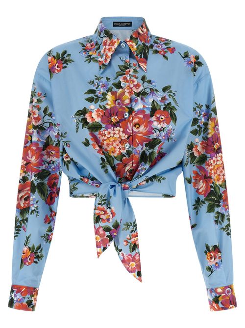 Floral Cotton Crop Blouse — Blue