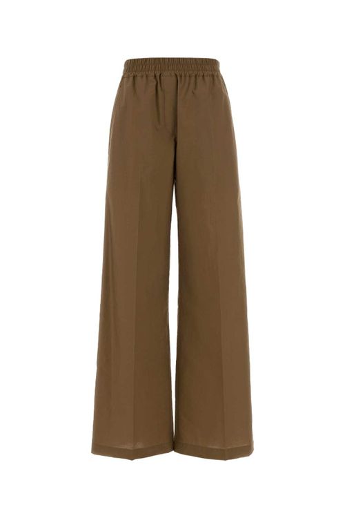 Cotton Blend Wide-Leg Trousers — Brown