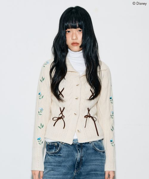 SNOW WHITE_RIBBON KNIT CARDIGAN