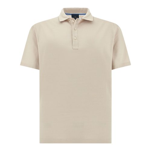 Polo shirt in cotton jersey with linen details, Man, Beige