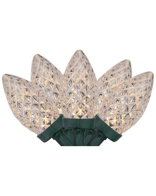 Northlight 100 Warm White LED Faceted C9 Christmas Lights - 66 ft Green Wire
