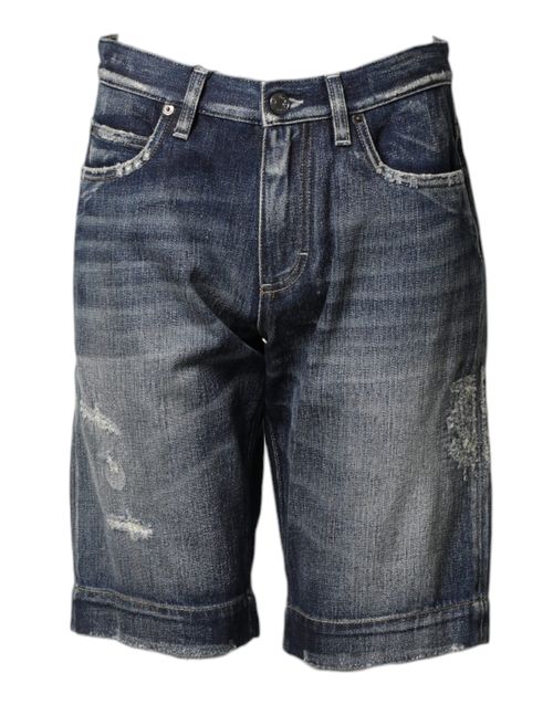 Distressed Denim Bermuda Shorts — Blue