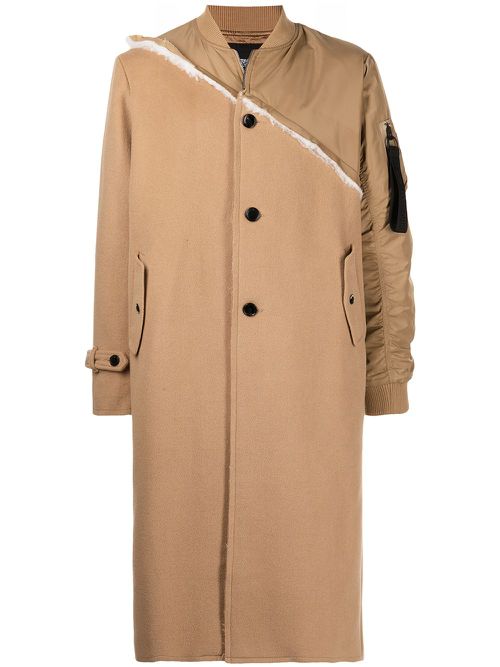Panelled single-breasted coat - Brown