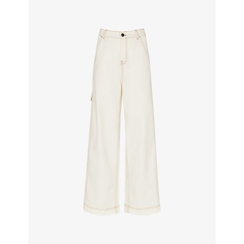 Womens White Patch-pocket Wide-leg Mis-rise Denim Jeans