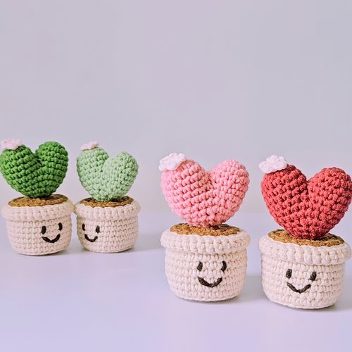 TEMU Vioiv 4pcs Colorful Heart Plant Crochet Kit For Beginners - Complete Diy Amigurumi Set With Video Tutorials, English Instructions & Gift Bag