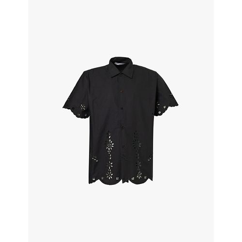 Mens Meteroide Embroidered Cut-outs Scallop-hem Boxy-fit Cotton Shirt