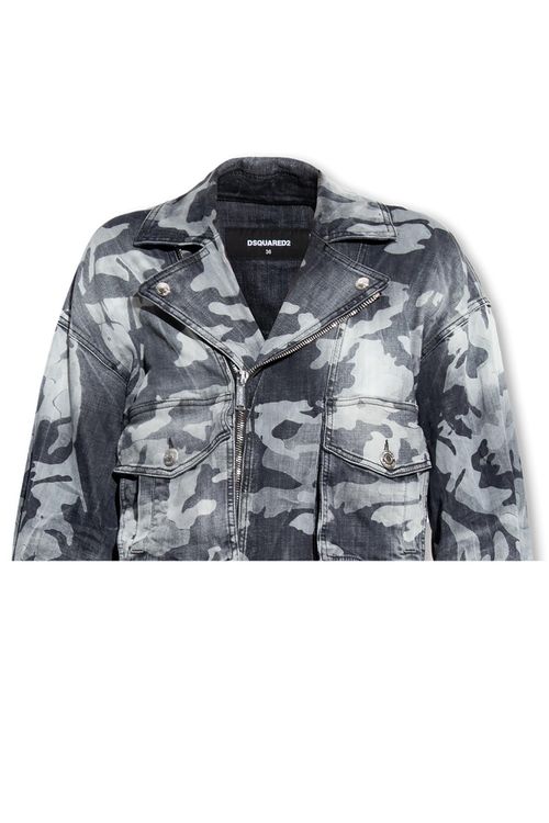 Denim Jacket With Camo Motif