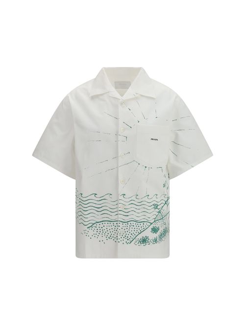 Wave Print Cotton Shirt — White