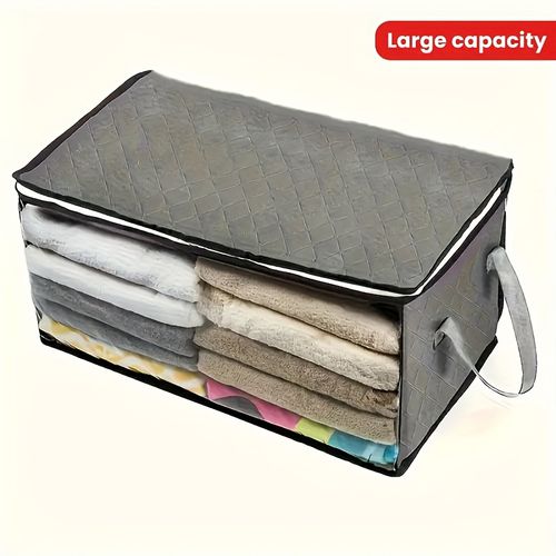 TEMU Large Capacity Foldable Clothes Storage Bag With Transparent Window, Home Wardrobe Organizer For Blankets And Clothing, Under-bed Storage