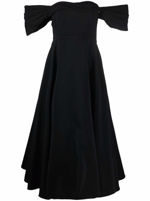 Off-shoulder flared midi dress - Black