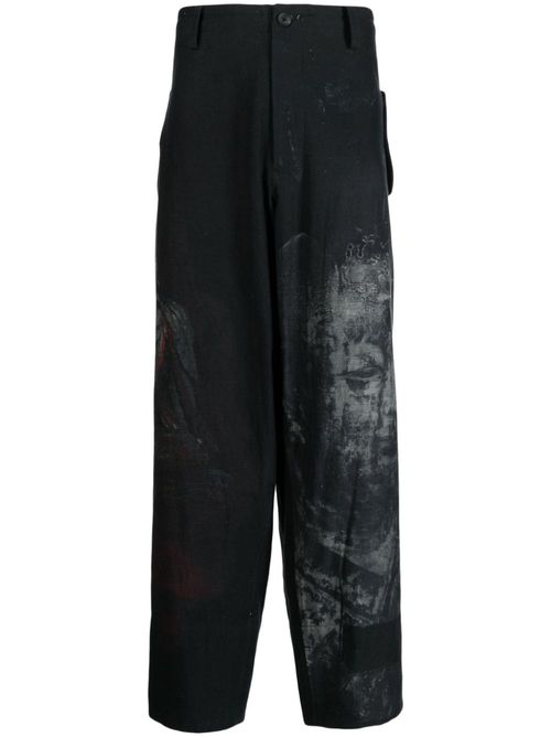 Graphic-print wide-leg trousers - Black