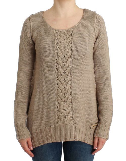 Cable-Knit Wool Blend Sweater — Beige