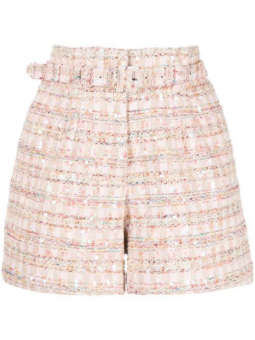 Sequin-embellished bouclé shorts - Pink