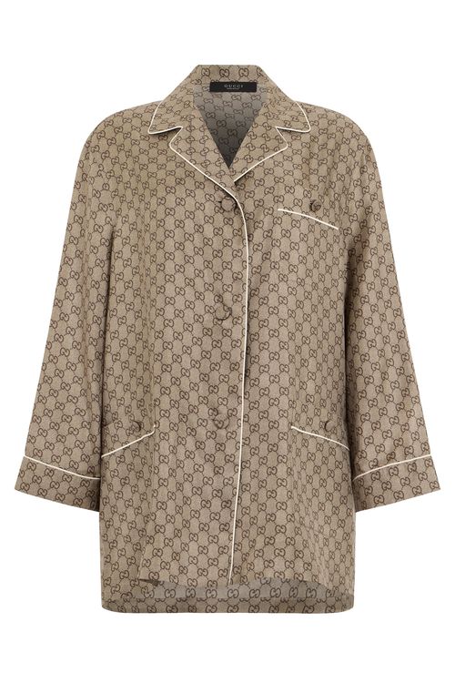 Monogram Lightweight Silk Button-Front Shirt Jacket