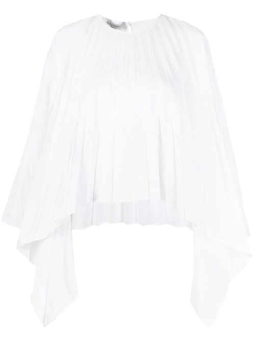 Pleated Bell-Sleeve Blouse — White