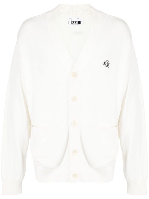 Logo-embroidered cotton cardigan - White