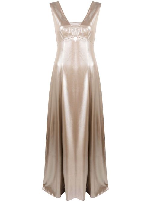 Laminated flared dress - Neutrals