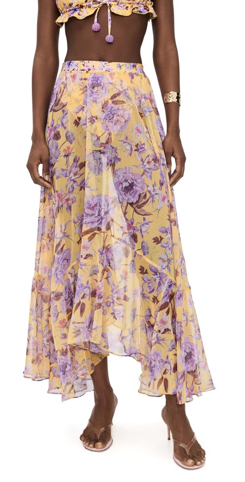 Peony Print Lycra Maxi Skirt Yellow