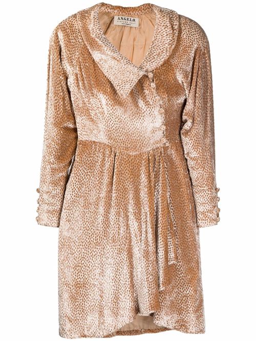 1980s velvet-textured patterned mini-dress - Neutrals
